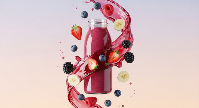 Refreshing summer drink concept with levitating fruit and liquid illustration