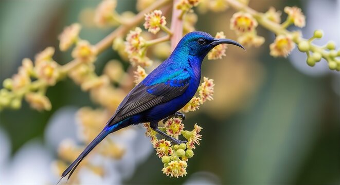 Purple Sunbird on Mango Blossom