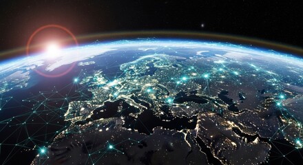 Obraz premium Stunning view of Earth from space with vibrant network connections