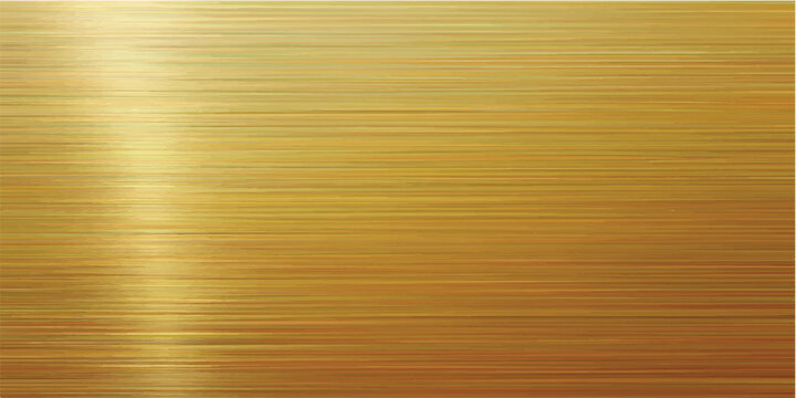 Brushed gold metallic surface with a striped metal texture and yellow patterned lines creates a polished backdrop design for a blank wallpaper material