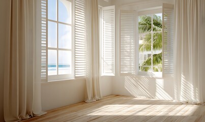 Empty luxury Palm Beach villa interior during early morning