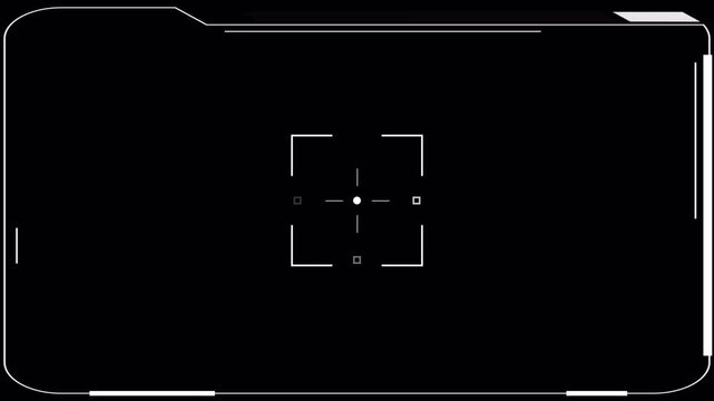 Hud mark line animation 4K alpha channel white Square camera viewfinder frame with center crosshair focus box and rounded screen border On Transparent Background targeting interface 
