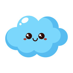 Cute smiling blue cloud cartoon icon isolated on transparent background.