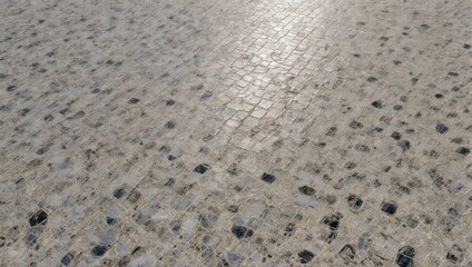 High-angle view of a light-grey cobblestone pavement, sunlit
