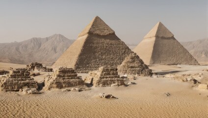 Ancient pyramids in desert landscape