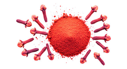 Fine red powder ingredient macro texture isolated ingredient concept