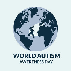 A stylized world globe illustration with a figure and text promoting world autism awareness day