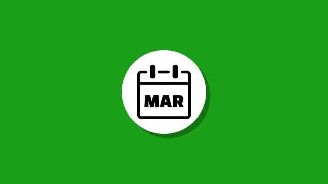 March month calendar animation on green screen, date picker motion graphic, holiday schedule planning, specific day reminder footage