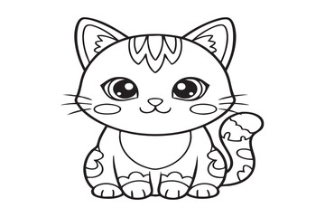 Obraz premium Cat coloring page for kids with cute kitten outline illustration