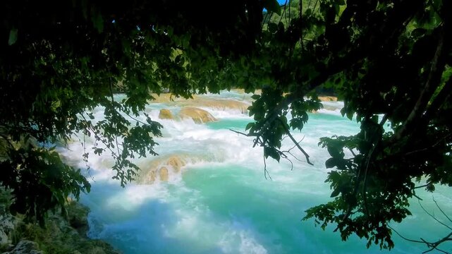 Exploring Rio Gallinas in Huasteca Potosina, San Luis Potosi, Mexico on a sunny day