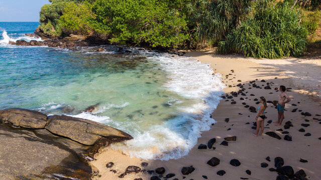 Aerial view of secret beach in Sri Lanka 