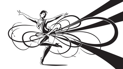 Abstract vector illustration of a dancing figure with flowing ribbons and dynamic motion.