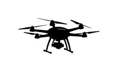 Modern Quadcopter Drone in Flight - Minimalist Black Vector Illustration