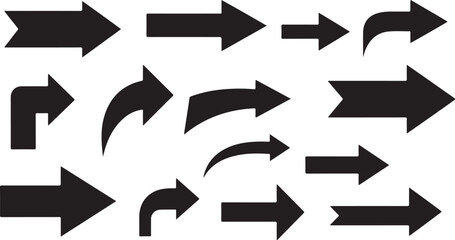 Collection of black arrows on a white background pointing