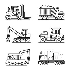 Construction Vehicles Icons: A collection of meticulously crafted line icons showcasing various construction vehicles. © Karima
