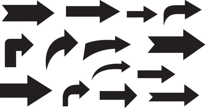 Collection of black arrows on a white background pointing