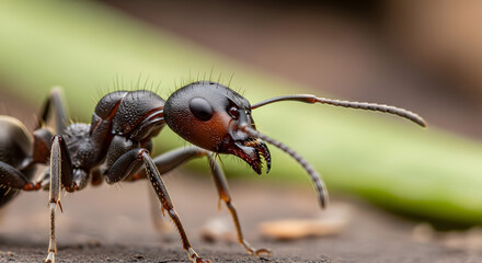Extreme Close-up Macro Shot of a Black Ant with Detailed Head and Antennae