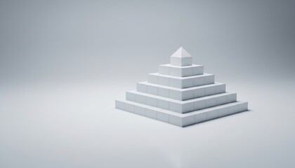 A 3D rendering of a white pyramid structure on a gray background, symbolizing growth and hierarchy