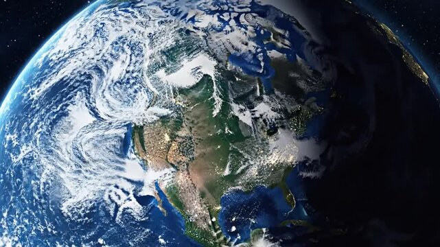 Planet Earth with continents and city lights from outer space