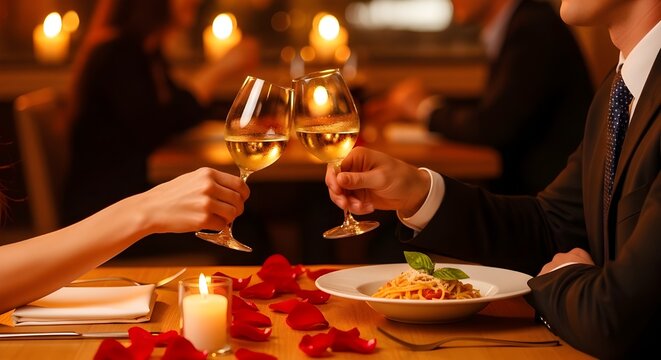 Feliz pareja riendo juntos en una cena rom&aacute;ntica