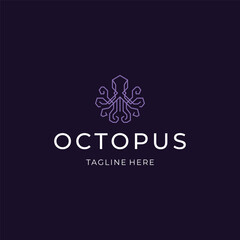 Octopus line art logo with flowing tentacle lines expressing intelligence.