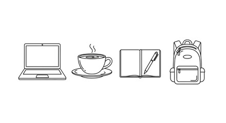 Back to School Essentials: Laptop, Coffee, Notebook, Backpack - Study and Work Icons
