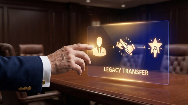 Businessman transferring legacy in modern corporate setting