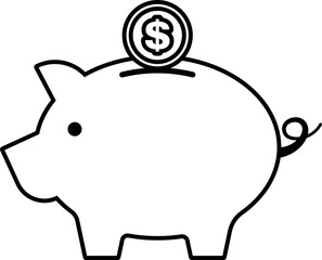 Obraz premium Piggy bank outline PNG. Piggy bank icon transparent PNG. Piggy bank vector illustration. Piggy bank line drawing. Money, saving, and banking concepts.