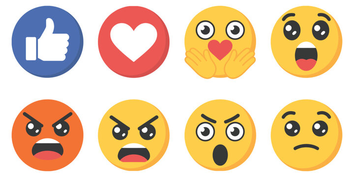 Bubble emoticons vector yellow round cartoon emoji faces, social media reaction and chat comment icons, expressive tear smile sad hug love like lol laughter symbols, digital message artwork.