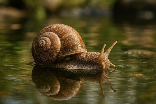 un caracol sobre el agua