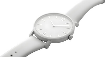 A sleek white watch with a minimalist design on a black background