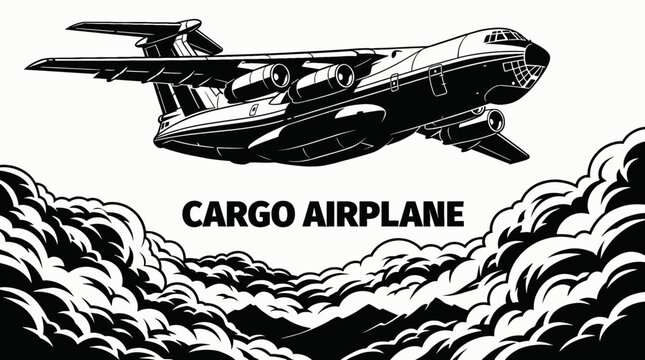 cargo airplane aircraft aviation flight above dense cloud layer at cruising altitude across open horizon showing freight transport travel aerospace engine wing logistics
