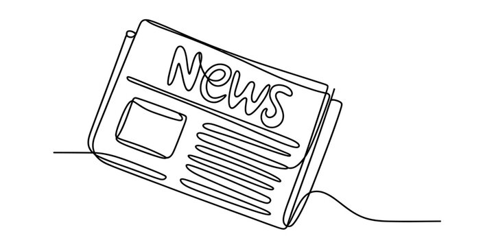 Minimalist continuous one line drawing of a folded newspaper with the word news header Vector, illustration