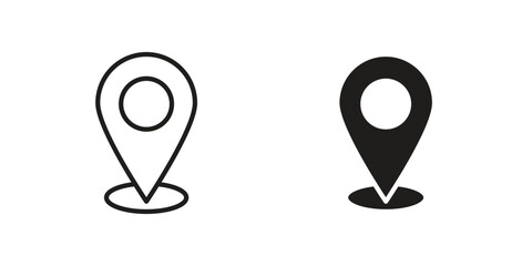 Location pin icon in black line style set. logotype designs