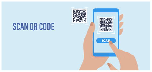 Scans qr code for online payment, online purchase, money transaction on mobile app service vector illustration