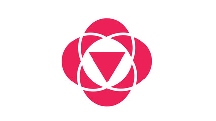 Abstract Pink Geometric Symbol. Interlocking Circles and Downward Triangle Logo Design. Symmetrical Flower/Knot Icon.