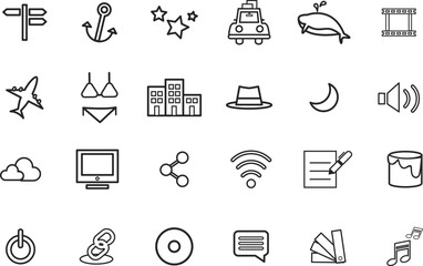 Collection of simple line icons representing various concepts and objects in a minimalist style