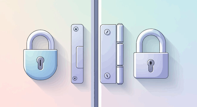 Two padlocks and door hardware on a split-color gradient background