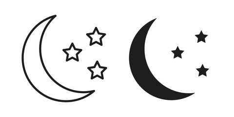 Obraz premium Moon stars icon in black line style set. logotype designs