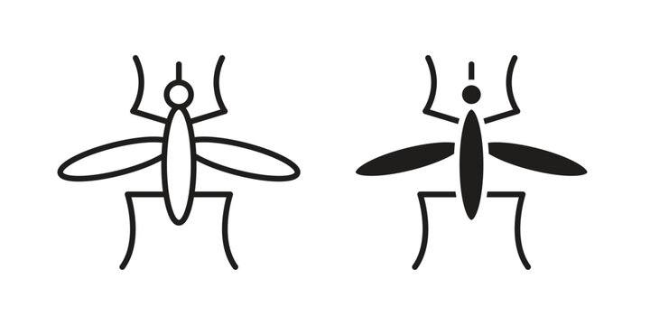 Mosquito icon in black line style set. logotype designs