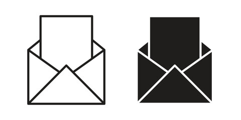 Open email icon in black line style set. logotype designs
