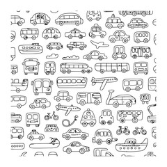 Transportation Doodle: A whimsical doodle showcasing various modes of transportation, from cars and buses to boats and planes, creating a playful and engaging visual experience.