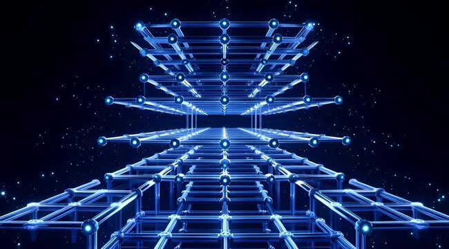 Futuristic Digital Network Data Grid Formation with Glowing Blue Connections