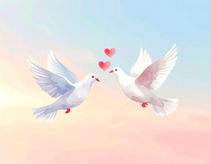 Obraz premium Tender dove pair with hearts classic love symbol 