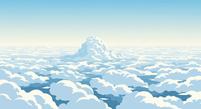 Vast expanse of fluffy clouds beneath a clear sky