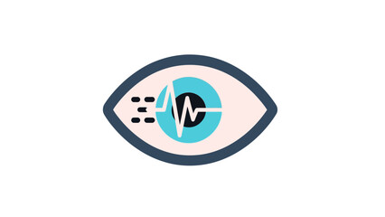 Obraz premium Eye Scan Icon with EKG Waveform in Pupil. Biometric Vision Technology, Retinal Health Monitoring, and Optical Data Input Symbol