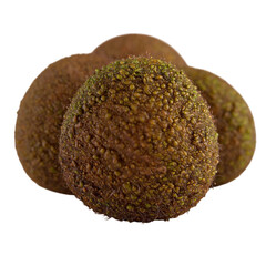 Close up view of moss ball on black background with small green.