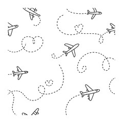 Airplanes in Flight Pattern: A playful pattern of airplanes gracefully soar through the sky, tracing whimsical dotted lines that evoke a sense of freedom and exploration.
