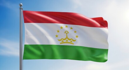 Obraz premium Tajikistan Flag Waving Under Clear Sky