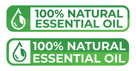 100% Natural Essential Oil Labels &ndash; Green Organic Product Banner Badge Set